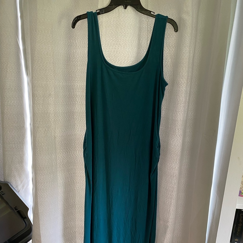 Teal, old navy, mid calf length maternity dress size large.